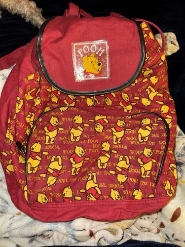 Vintage Disney Winnie Puuh rot Baumwolle Riemen Nylon Kinder Rucksack Neu ohne Etikett - Bild 1 von 6