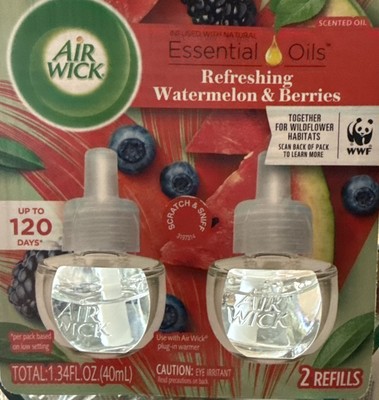 Air Wick Plug in Scented Oil Refill, 2 ct, Fresh Watermelon & Berries, Air Fresh