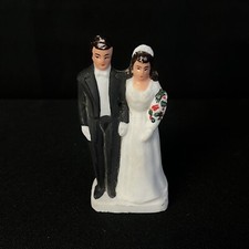 Vintage WEDDING CAKE TOPPER Couple Bride Groom Chalkware 50 s