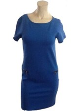 ANN TAYLOR SHORT SLEEVE BLUE DRESS WITH DECORATIVE ZIPPER POCKETS-XXS