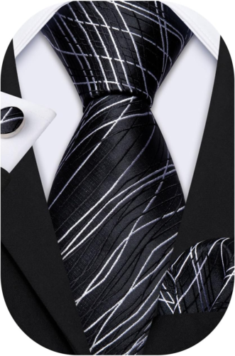 Stripe Men Ties Set Classic WOVEN Necktie with Handkerchief Cufflinks Formal - Picture 24 of 83