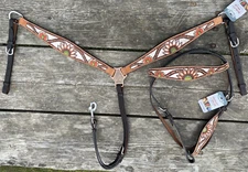 Tough 1 white/brown coral flower Western headstall/breast collar set
