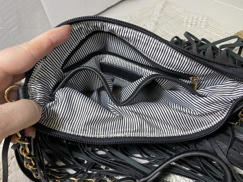 Bohemia Hippie veganes Kunstleder schwarze Tasche 2 Reihen Quasten 10"" hohe Umhängetasche F45 - Bild 6 von 12
