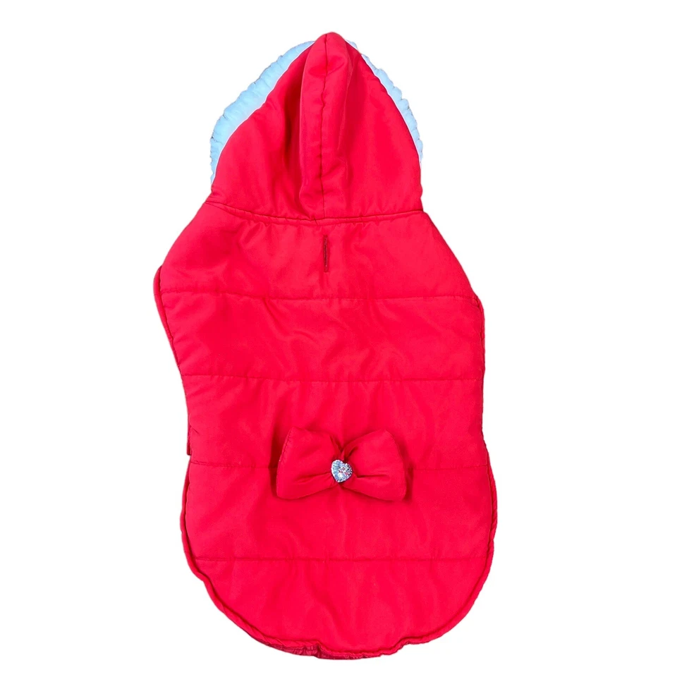 Simply Dog Coat 红色 Puffer 风格人造夏尔巴装饰帽中号心形蝴蝶结 GUC 阅读 — 第 4/4 张图片