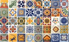 40 TILES 6" x 6" ASSORTED MEXICAN CERAMIC HANDMADE MOSAIC ART 001