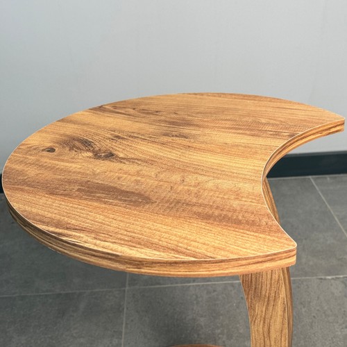 C-Shaped Wooden Side Table Space Save Moon End Table Perfect for Sofas - Picture 11 of 13