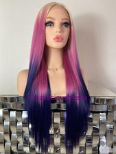 Pastel wig ombr  blonde purple pink straight long middle part 26 inch long heat