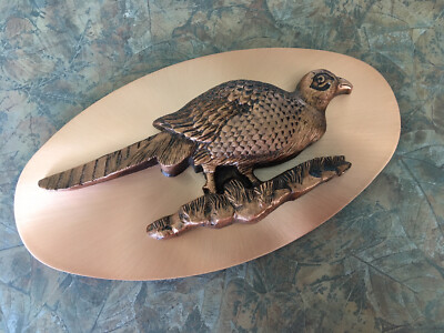Vintage PHEASANT 3-D Copper Tone JAGER Wall Hanging Art Plaque 10  X 5.5'' Oval