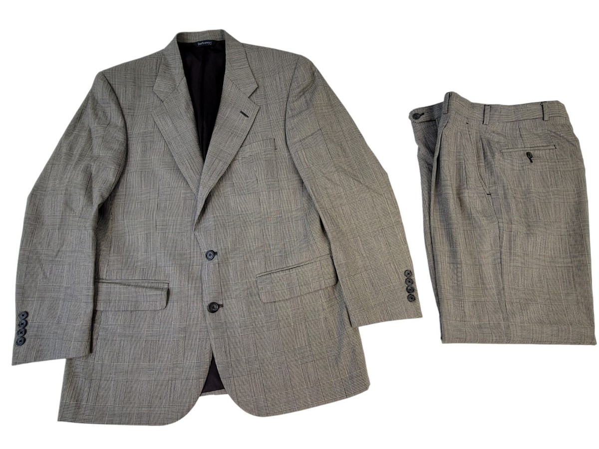 VINTAGE BURBERRY MEN'S GLEN PLAID WOOL GRAY SUIT COAT JACKET VINTAGE BURBERRY MEN'S GLEN PLAID WOOL GRAY SUIT COAT JACKET