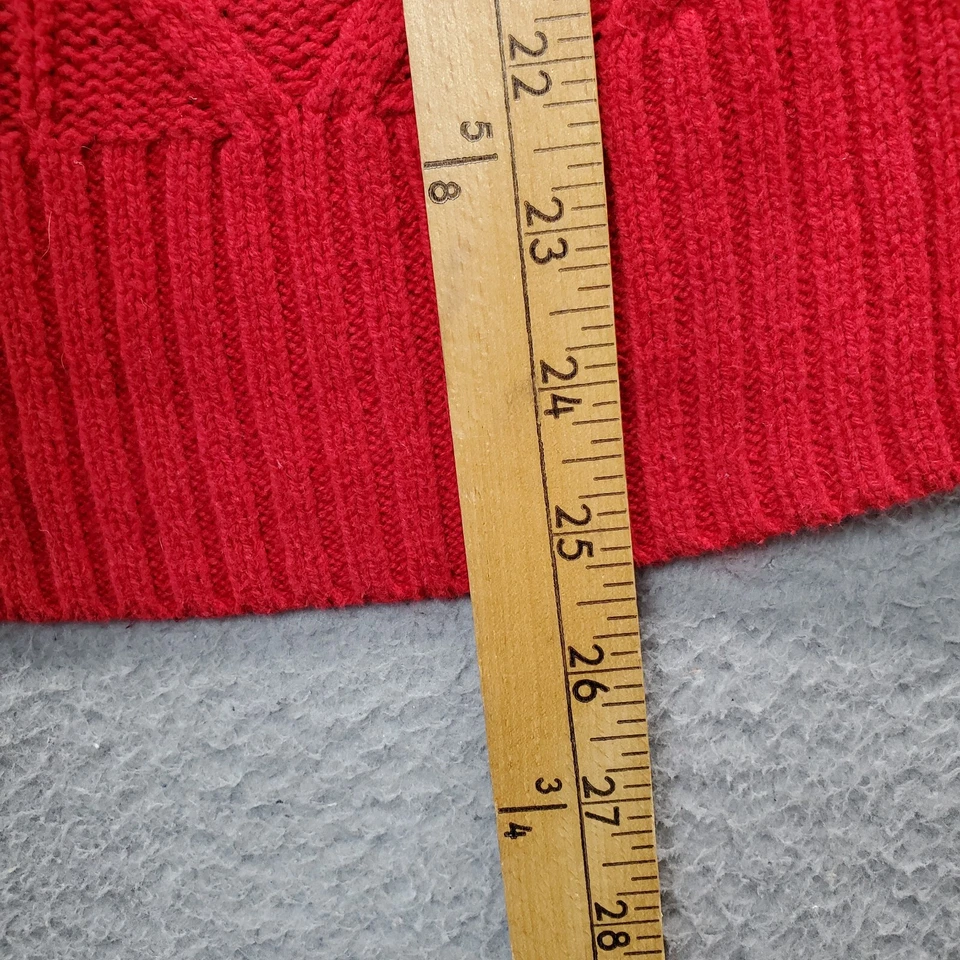 Suéter Chaps Mujer Pequeño Rojo Tejido con Cable Manga Larga Cuello Redondo Elástico Pullover Foto 3 de 4
