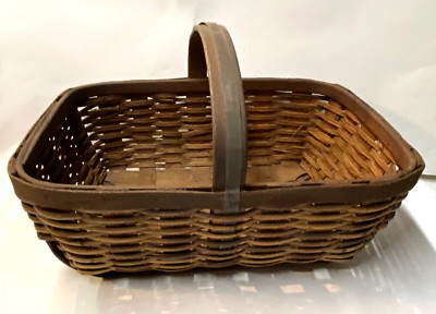 Large Antique Splint Basket Oak and Cane (Bamboo?) Gathering Basket | eBay