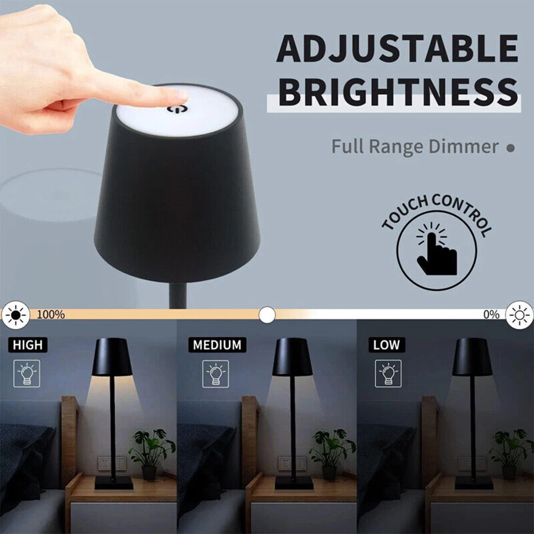 New Cordless Lamp Rechargeable Table Lamp LED Dimmable Lamp Night Light Decor UK - Picture 11 of 11