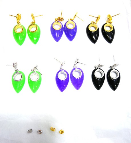 Pendientes colgantes de tachuelas de gota de ágata verde púrpura jade 18 kgp felicidad fortuna - Imagen 8 de 14