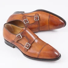 di Bianco Antiqued Brown Calf Leather Monk Strap Dress Shoes 11.5 (Eu 44.5) NIB