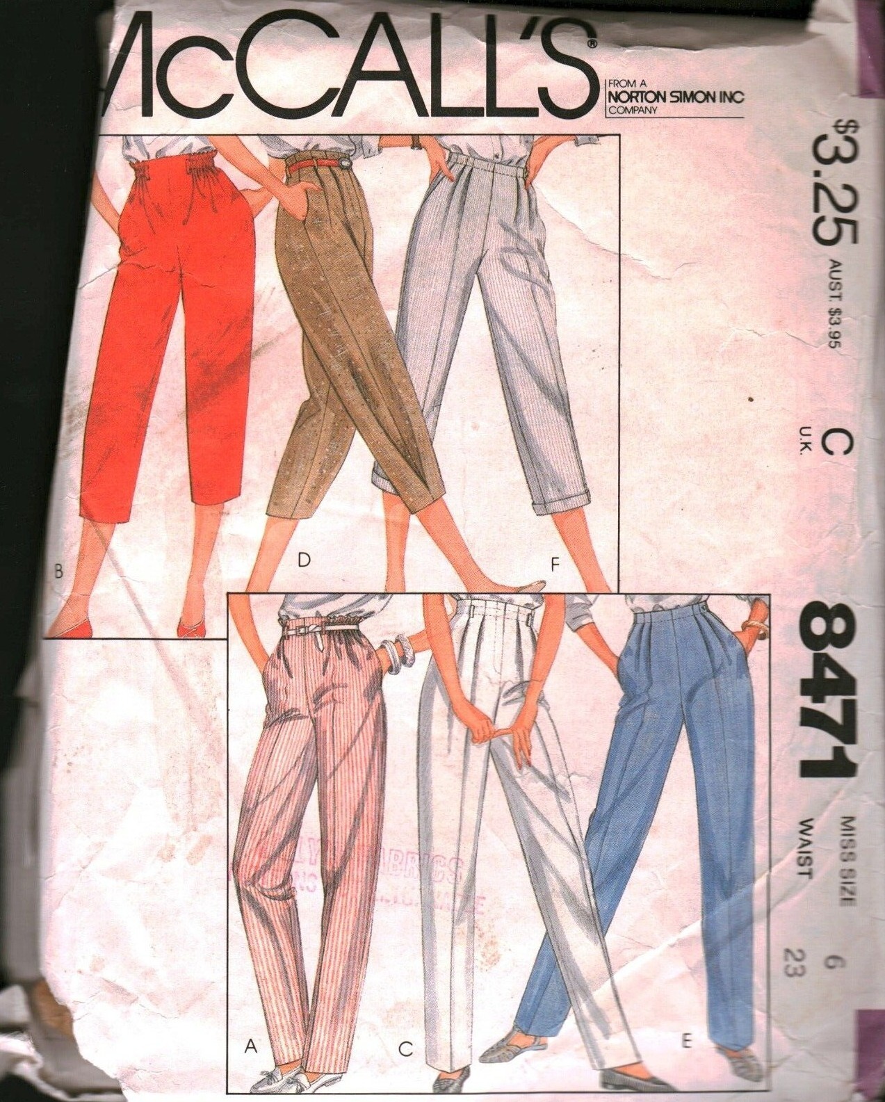 8471 Vintage McCalls SEWING Pattern Misses 1980s Pants Capris Pedal ...