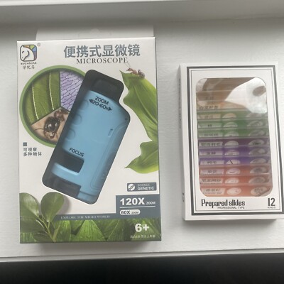 Mini Pocket Handheld Microscope Kit 60X-120X for Kids + Slides (in Chinese)