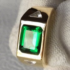 5.20Ct Emerald Cut Natural Emerald Diamond Men's Ring 18k Yellow Gold Plated