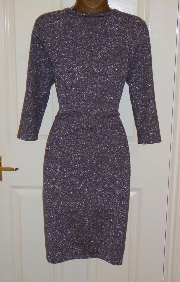 Phase Eight Plateado Brillante Brillo Elástico Fiesta Abrigo Jersey Vestido Talla 16 Foto 3 de 3