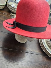Bianchi Red Hat Society Hat Black Ribbon Women's Size 7 1/8