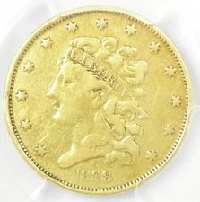 1838-C Classic Gold Half Eagle Charlotte $5 Coin - Certified PCGS VF Details