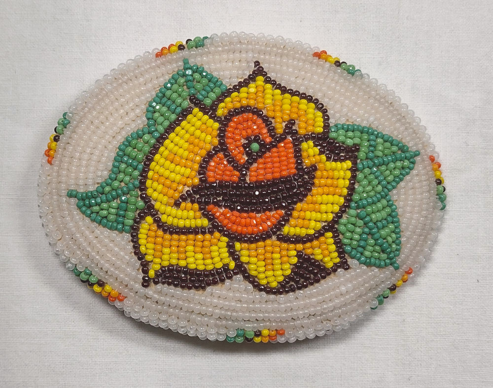 1990s Native American Shoshone Beaded Yellow Orange Rose Flower