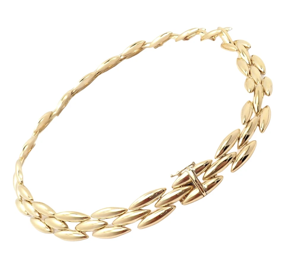 ¡Auténtico! Collar Cartier Oro Amarillo 18k Diamante Tres Filas Gentiana Arroz Eslabón Foto 3 de 4
