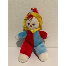 Vintage Baby Softtouch 12" Plush Clown w/ Rattle AMTOY 1982 sm stain on face