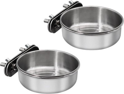 2 Pcs Small Bird Feeding Dish Cups,Parrot Food Bowl Cage with Clamp Holder Stain