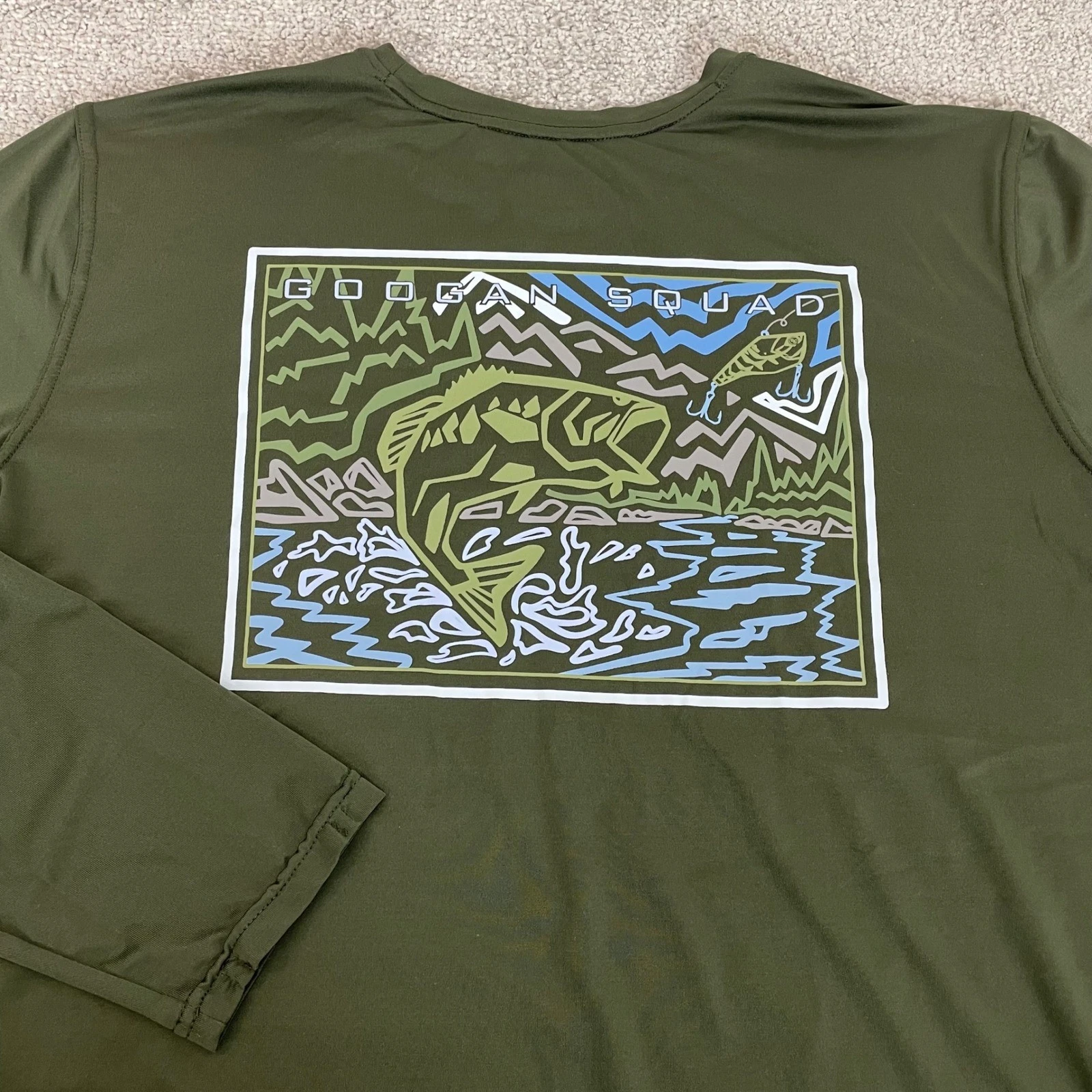 Googan Squad Shirt Mens Extra Large Fishing Bass Graphic Performance Long Sleeve