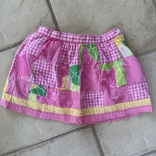 Lilly Pulitzer Girls Pink Patchwork Gingham Floral Cotton Skirt Size 4 Preppy