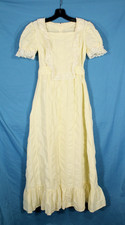 VTG Yellow SEERSUCKER Lace Ruffle WEDDING PARTY Cottagecore Prairie Dress XS 32"