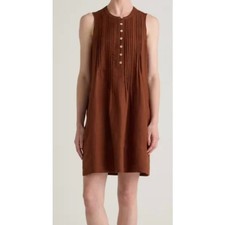 Quince Women 100% European Linen Sleeveless Swing Dress Chocolate S