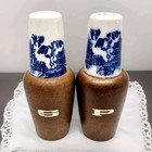 Vintage Blue Willow Japanese Porcelain & Brown Mcm Salt & Pepper Shakers