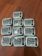 10 NEW Gosili Reusable Silicone Straws MINT Travel Size Compact Tin Bundle