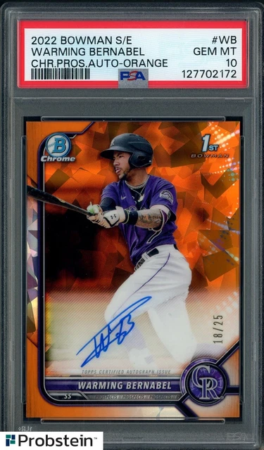 2022 Bowman Chrome Sapphire Orange Warming Bernabel RC Rookie AUTO /25 PSA 10