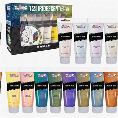 12-Color Iridescent Acrylic Paint Set, 75ml Tubes