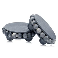 2 Pcs Beaded Wood Pedestal Stand Wooden Risers for Display 4 Inch Grey