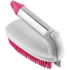 Kleeneze Scrubbing Brush Rubber Head 2in1 Grout Brush Carry Handle Grey/Pink