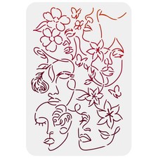 11.7x8.3" Abstract Floral Female Faces Reusable Stencil for Painting
