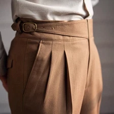 Men High Waist Gurkha British Style Naples Pants Straight Casual Retro Trousers