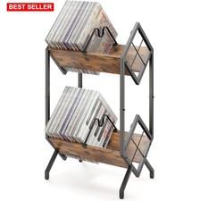 Record Storage Shelf 2-Tier Vinyl Album Organizer Vintage Rust Brown Metal Shelf
