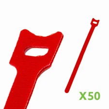 10 Inch Hook and Loop Reusable Strap Cable Cord Wire Ties 50 Pack Red