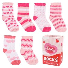 6 Pairs Fuzzy Slipper Socks for Women, Pink Cozy Valentine'S Day Sock Warm