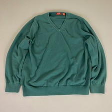 IZOD Sweater Men's Size XL Solid Green Teal V-Neck Long Sleeve 100 Cotton