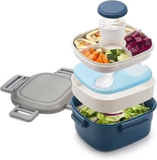 Freshmage Salad Container for Lunch with Ice Pack, Leakproof BPA-Free 52-oz with
