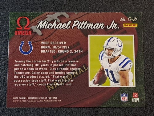 Michael Pittman Jr. Rookie Card 2020 Panini Chronicles Omega #O-21 Football RC - Picture 2 of 2