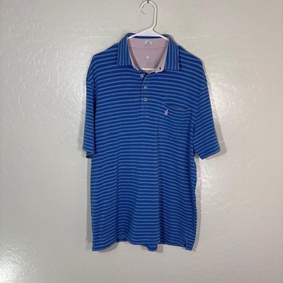 Johnnie-O Polo Shirt Mens Large Blue White Stripe Hangin Out Pocket Golf