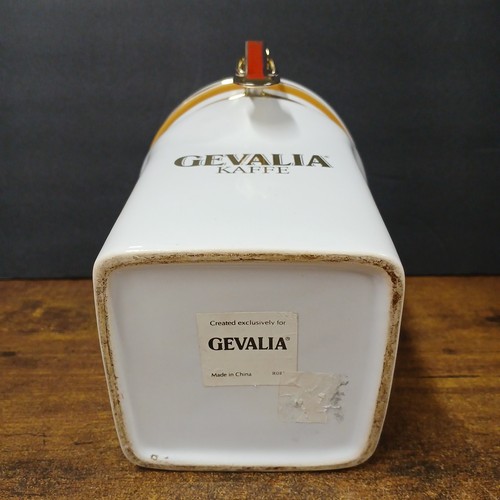 Gevalia Barattolo Portaoggetti Barattolo Ceramica Bianca Chiusura Cerniera Logo 7,5" - Foto 6 di 9