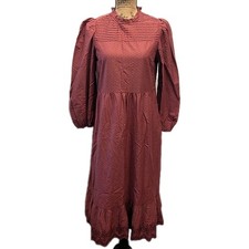 NWT Universal Threads sz S Dusty Rose Midi Dress Pintuck Ruffle Romantic Prairie