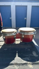 Red Wood Bongo Drum Set 7" & 8" Percussion Instrument Bongos